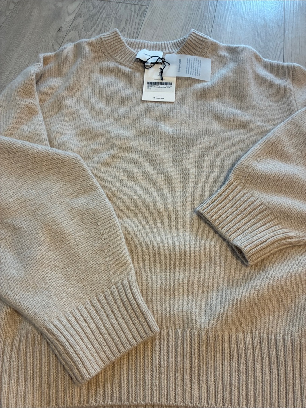 Brand New Reformation Cove Cashmere Oversized Crew Wheat